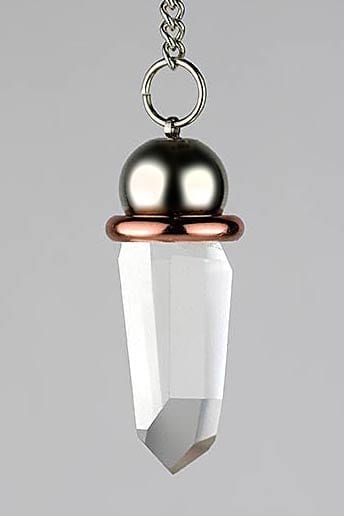 Pendulum CRSCHCQ: Himalayan quartz crystal point small chamber with copper energy ring